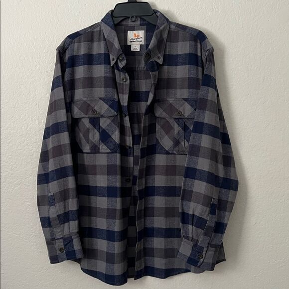 Field & Stream Navy and Gray Plaid Button Up Flannel in Size L - Picture 1 of 12
